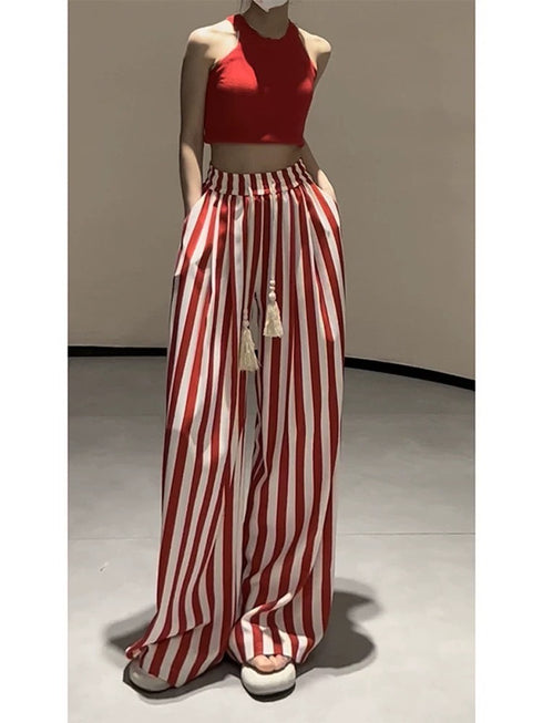 Ladies Wide Leg Stripes Long Trousers